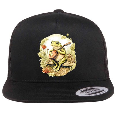 Frog Playing Banjo On Log Flatbill Hat