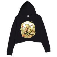 Frog Playing Banjo On Log Crop Fleece Hoodie
