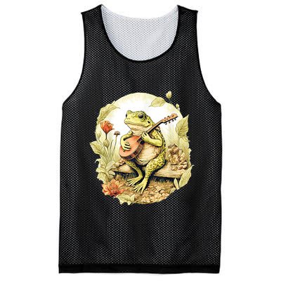 Frog Playing Banjo On Log Mesh Reversible Basketball Jersey Tank