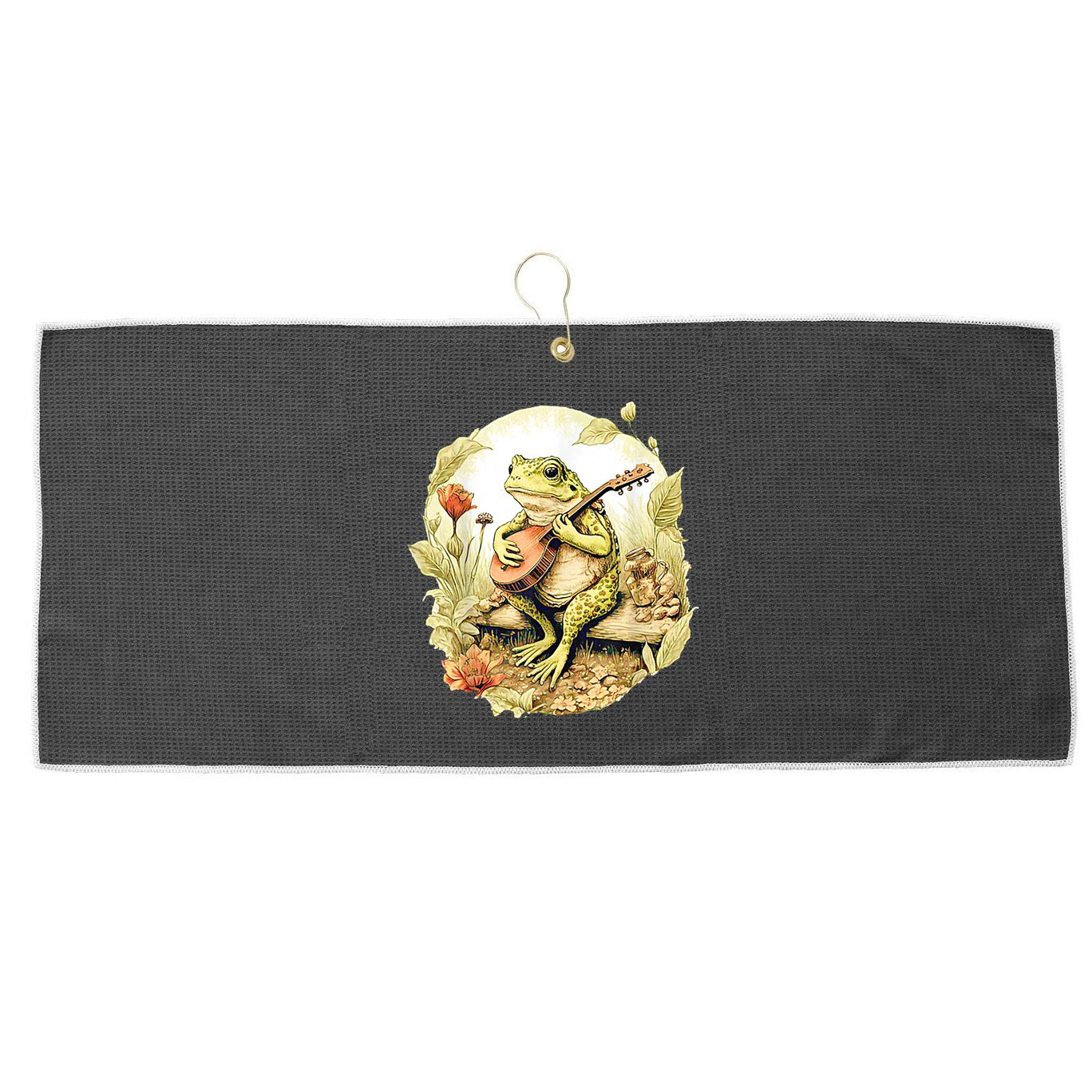 Frog Playing Banjo On Log Large Microfiber Waffle Golf Towel