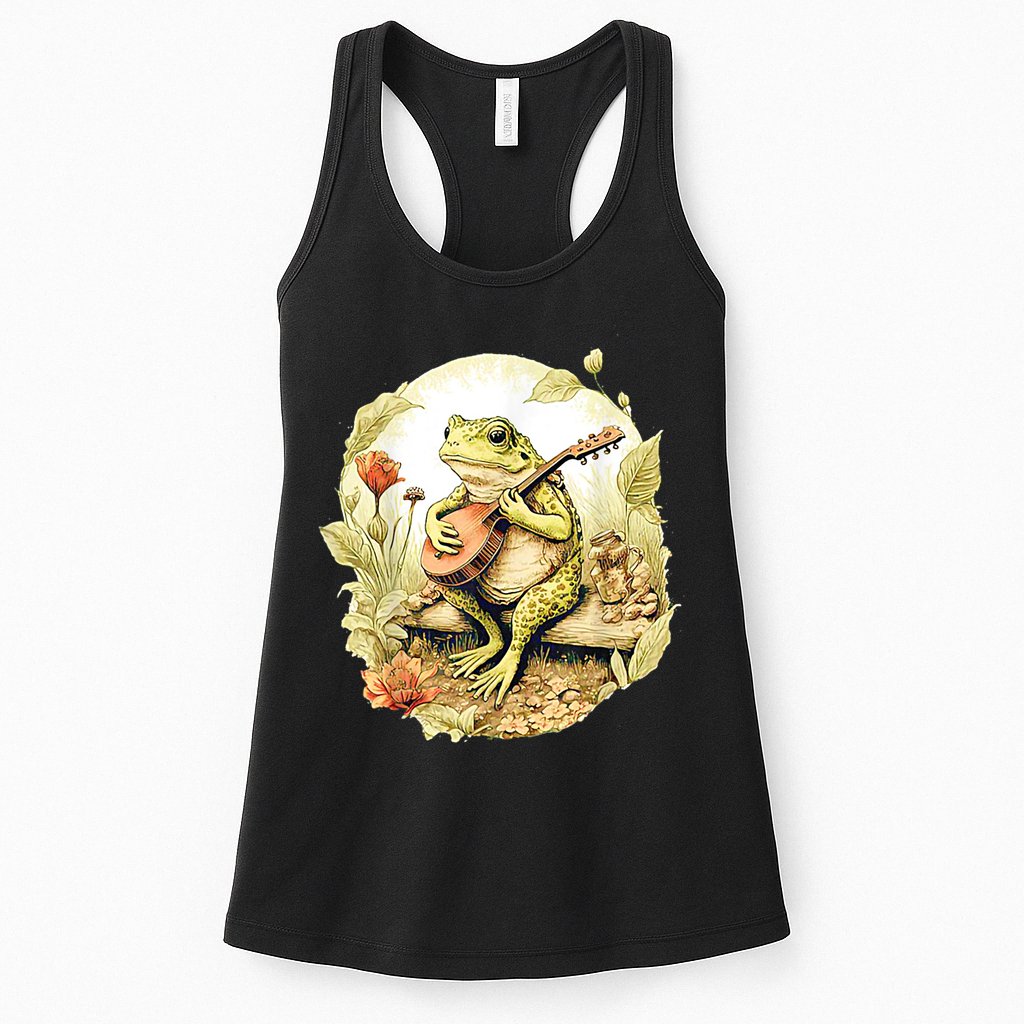 Frog Playing Banjo On Log Womens Tank Top