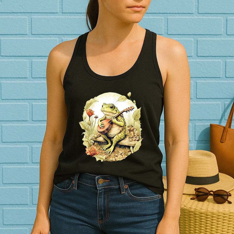 Frog Playing Banjo On Log Womens Tank Top