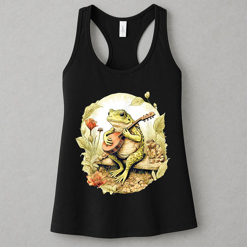 Frog Playing Banjo On Log Womens Tank Top