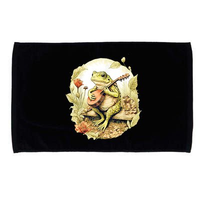 Frog Playing Banjo On Log Microfiber Hand Towel