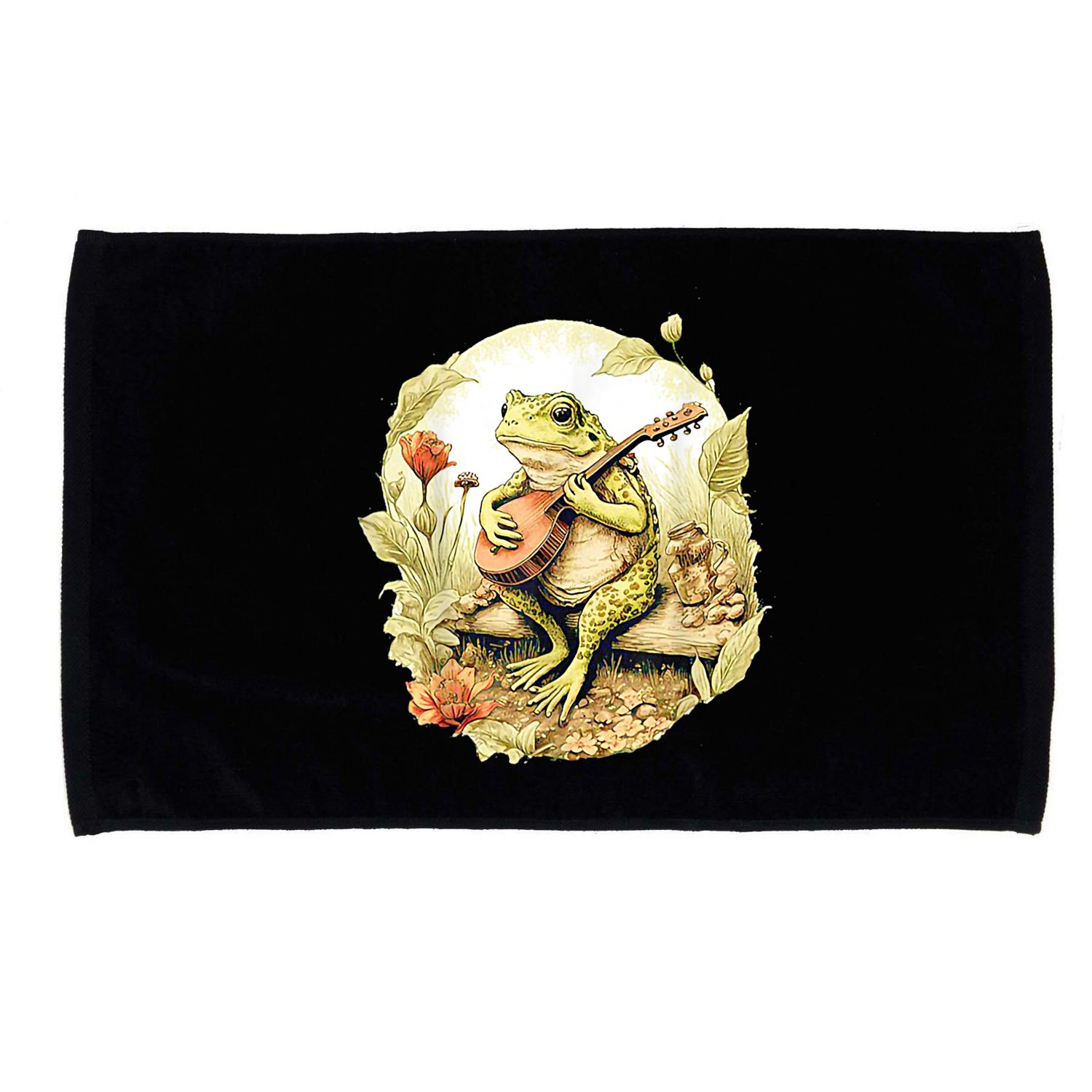Frog Playing Banjo On Log Microfiber Hand Towel