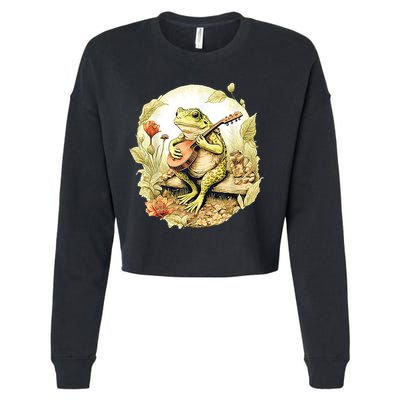 Frog Playing Banjo On Log Cropped Pullover Crew