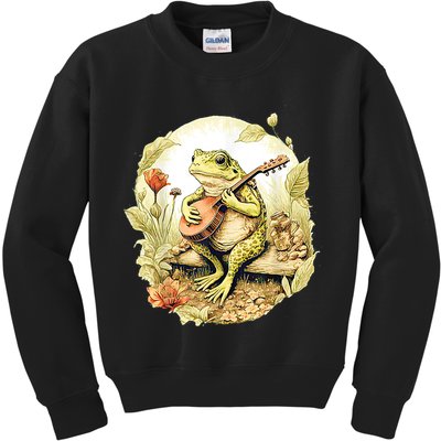 Frog Playing Banjo On Log Kids Sweatshirt
