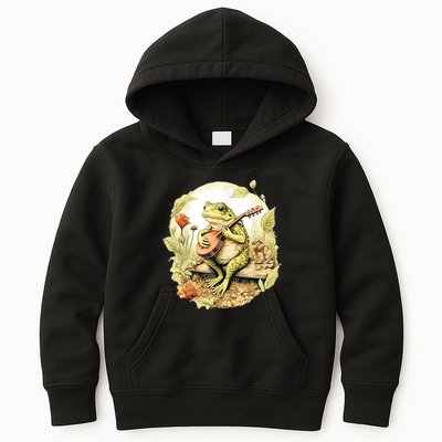 Frog Playing Banjo On Log Kids Hoodie