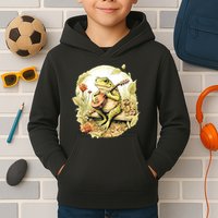 Frog Playing Banjo On Log Kids Hoodie