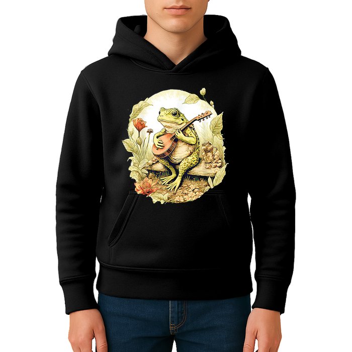 Frog Playing Banjo On Log Kids Hoodie
