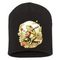 Frog Playing Banjo On Log Short Acrylic Beanie