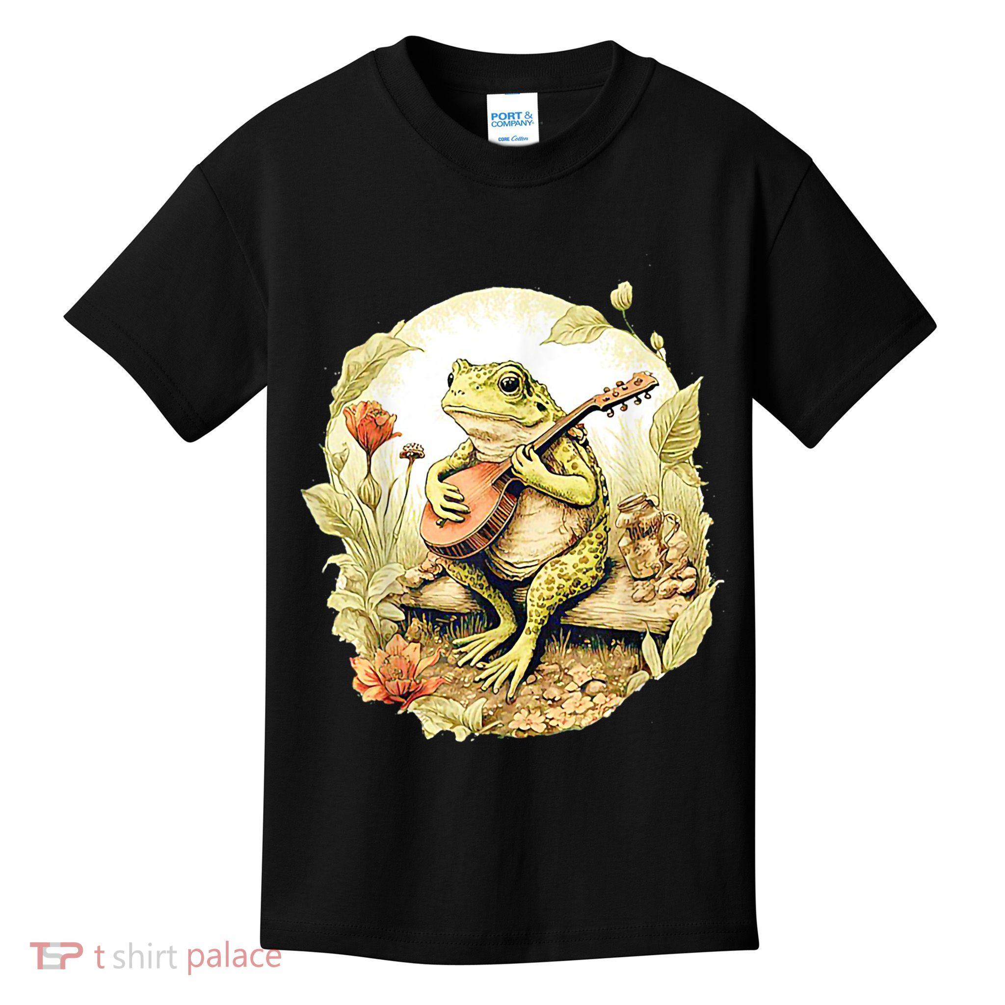 Frog Playing Banjo On Log Kids T-Shirt