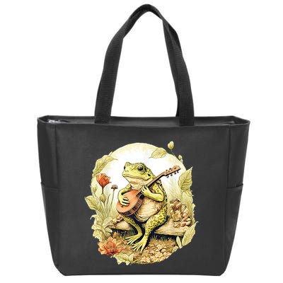 Frog Playing Banjo On Log Zip Tote Bag