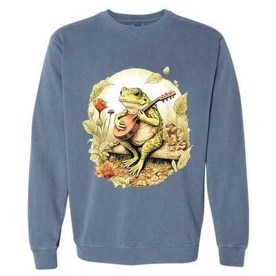 Frog Playing Banjo On Log Garment-Dyed Sweatshirt