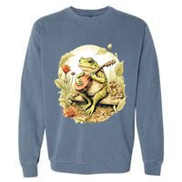 Frog Playing Banjo On Log Garment-Dyed Sweatshirt