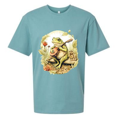 Frog Playing Banjo On Log Sueded Cloud Jersey T-Shirt