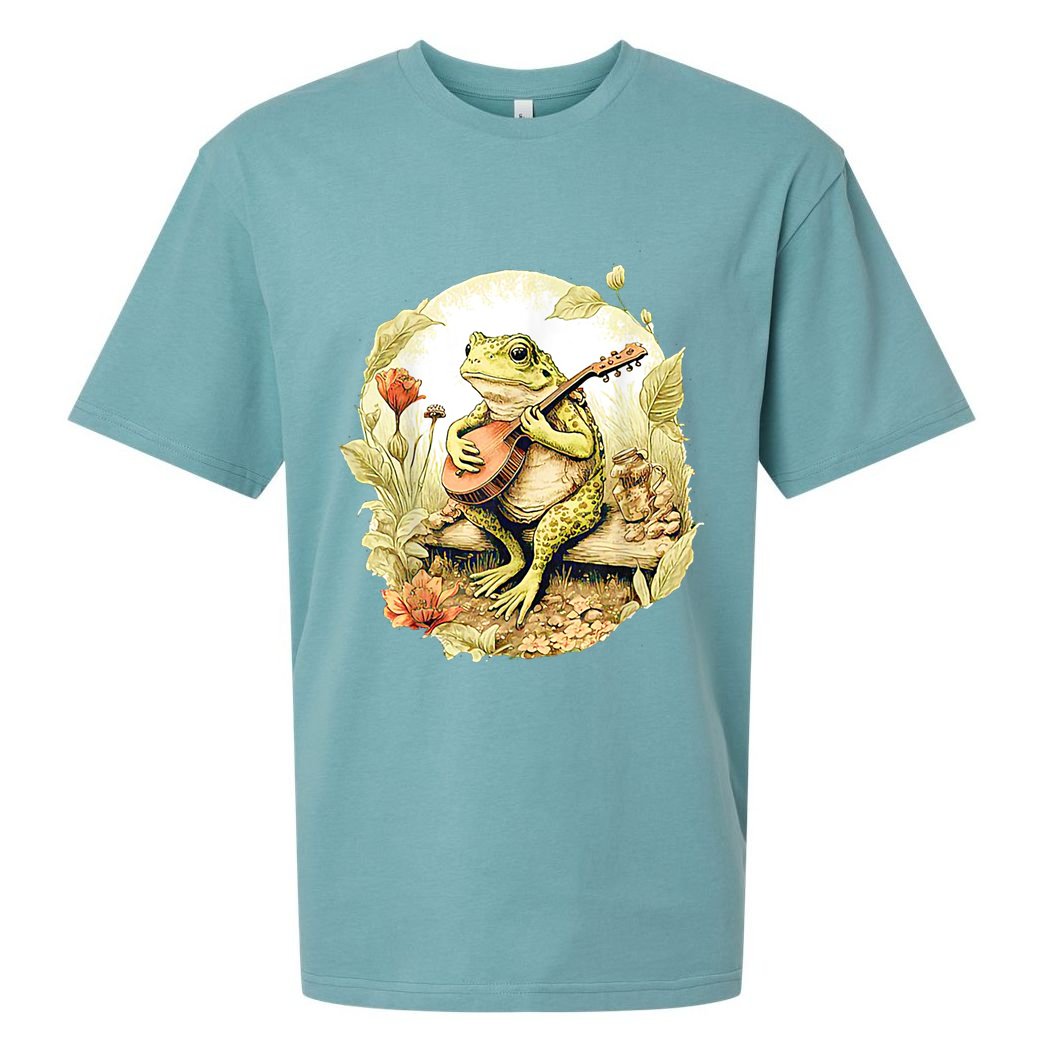 Frog Playing Banjo On Log Sueded Cloud Jersey T-Shirt