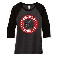 Funny Powered By Chipotle Design Chili Pepper Women's Tri-Blend 3/4-Sleeve Raglan Shirt