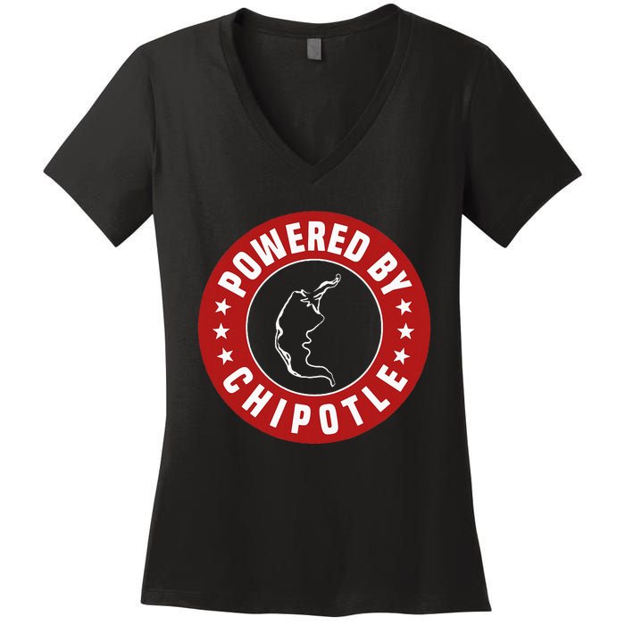 Funny Powered By Chipotle Design Chili Pepper Women's V-Neck T-Shirt