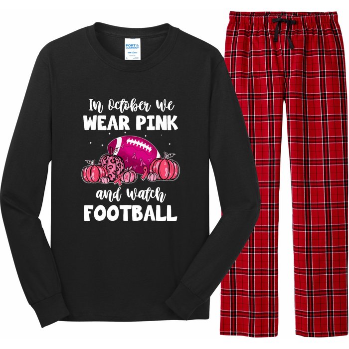 Football Pumpkin Breast Cancer In October We Wear Pink Gift Long Sleeve Pajama Set