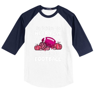 Football Pumpkin Breast Cancer In October We Wear Pink Gift Baseball Sleeve Shirt