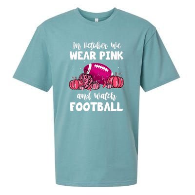 Football Pumpkin Breast Cancer In October We Wear Pink Gift Sueded Cloud Jersey T-Shirt