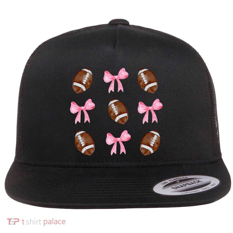 Football Pink Bow Festive Sport Lover Flatbill Hat