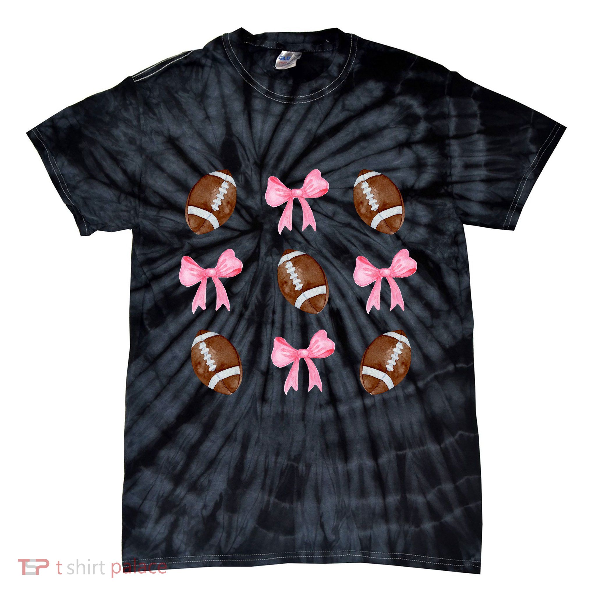 Football Pink Bow Festive Sport Lover Tie-Dye T-Shirt