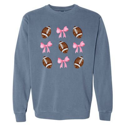 Football Pink Bow Festive Sport Lover Garment-Dyed Sweatshirt