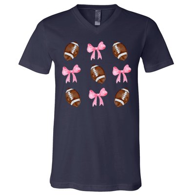 Football Pink Bow Festive Sport Lover V-Neck T-Shirt