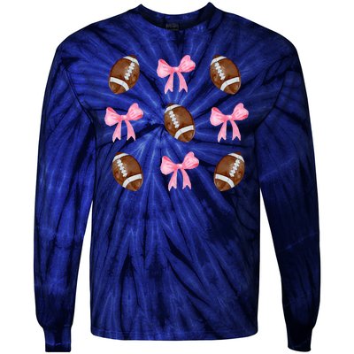 Football Pink Bow Festive Sport Lover Tie-Dye Long Sleeve Shirt