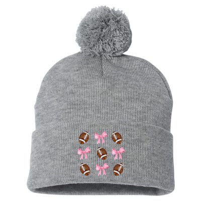 Football Pink Bow Festive Sport Lover Pom Pom 12in Knit Beanie