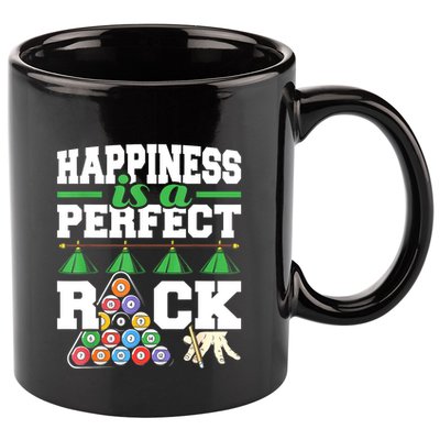 Funny Pool Billiard Player Happiness Is A Perfect Rack Gift 11oz C Handle Ceramic Mug