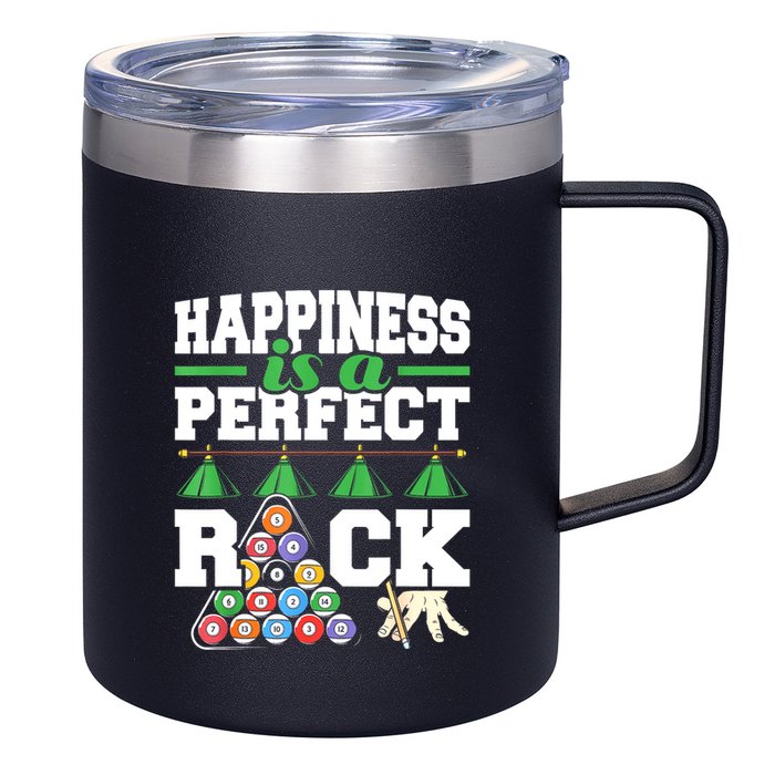 Funny Pool Billiard Player Happiness Is A Perfect Rack Gift 12oz Stainless Steel Coffee Mug