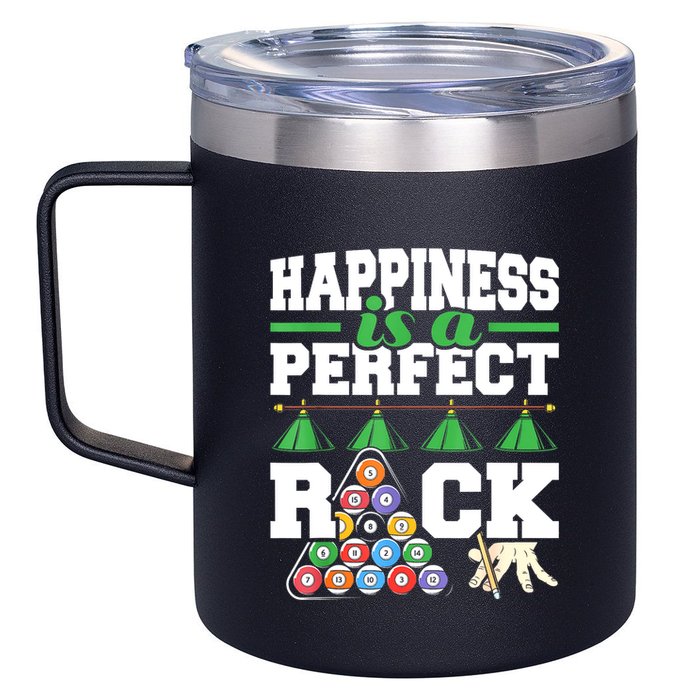Funny Pool Billiard Player Happiness Is A Perfect Rack Gift 12oz Stainless Steel Coffee Mug