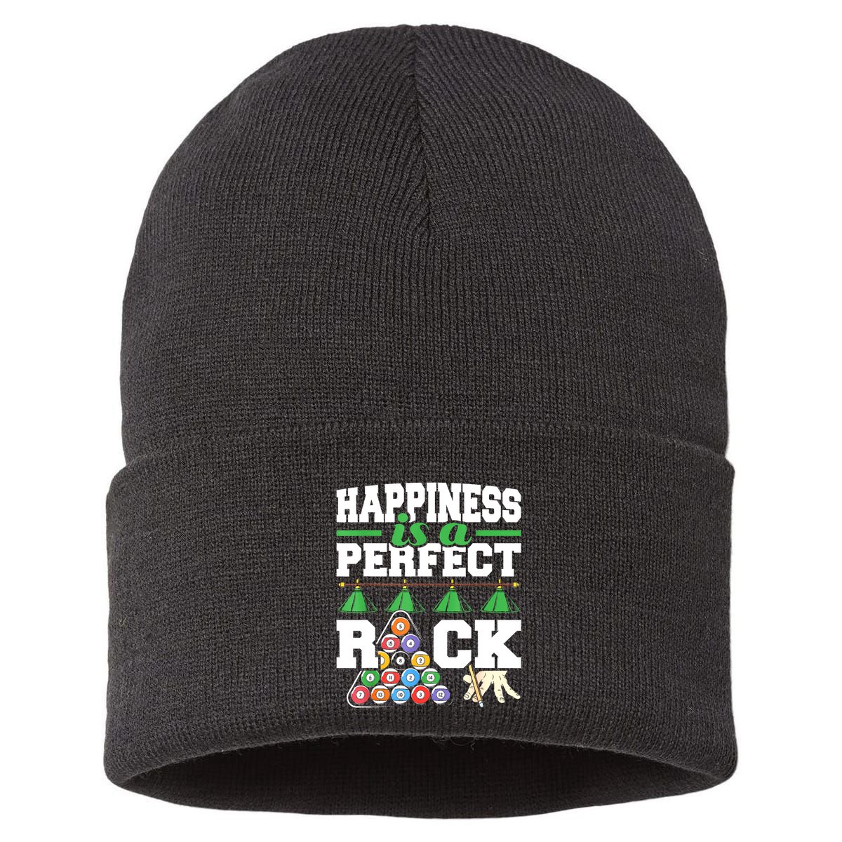 Funny Pool Billiard Player Happiness Is A Perfect Rack Gift Sustainable Knit Beanie
