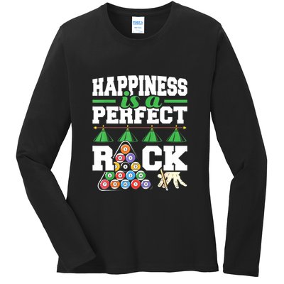 Funny Pool Billiard Player Happiness Is A Perfect Rack Gift Ladies Long Sleeve Shirt