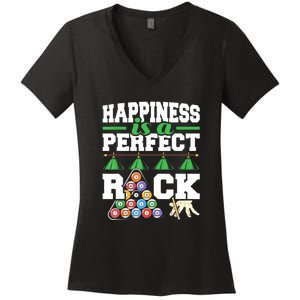 Funny Pool Billiard Player Happiness Is A Perfect Rack Gift Women's V-Neck T-Shirt