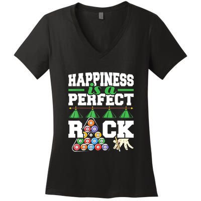 Funny Pool Billiard Player Happiness Is A Perfect Rack Gift Women's V-Neck T-Shirt