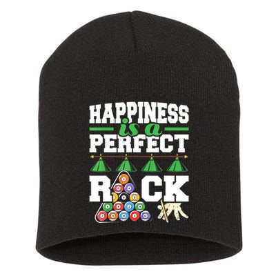 Funny Pool Billiard Player Happiness Is A Perfect Rack Gift Short Acrylic Beanie