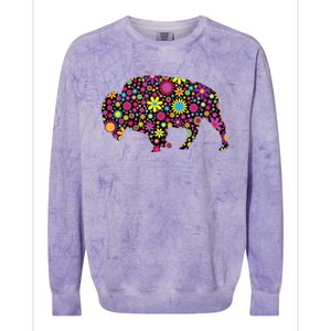 Flower Patterns Bison Buffalo Funny Colorblast Crewneck Sweatshirt