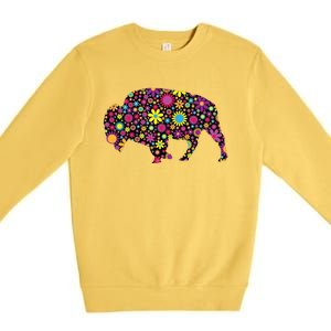 Flower Patterns Bison Buffalo Funny Premium Crewneck Sweatshirt