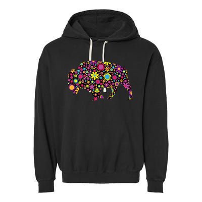 Flower Patterns Bison Buffalo Funny Garment-Dyed Fleece Hoodie