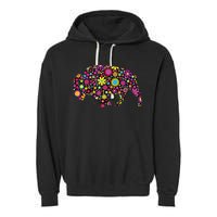 Flower Patterns Bison Buffalo Funny Garment-Dyed Fleece Hoodie