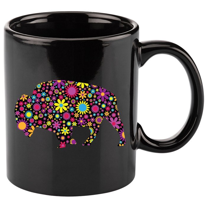 Flower Patterns Bison Buffalo Funny 11oz C Handle Ceramic Mug