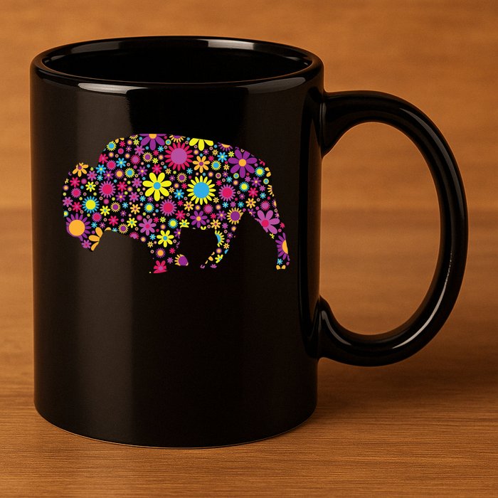 Flower Patterns Bison Buffalo Funny 11oz C Handle Ceramic Mug