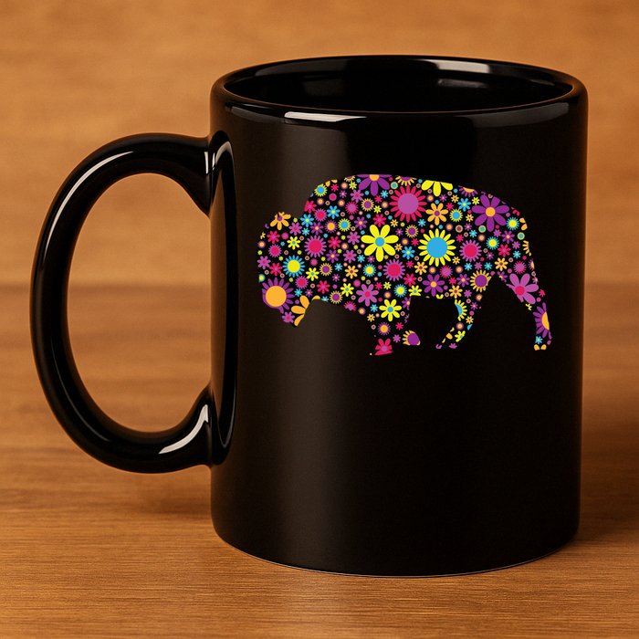 Flower Patterns Bison Buffalo Funny 11oz C Handle Ceramic Mug