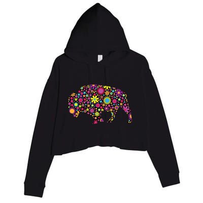 Flower Patterns Bison Buffalo Funny Crop Fleece Hoodie