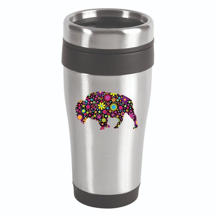 Flower Patterns Bison Buffalo Funny 16oz Travel Tumbler