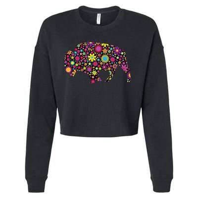 Flower Patterns Bison Buffalo Funny Cropped Pullover Crew